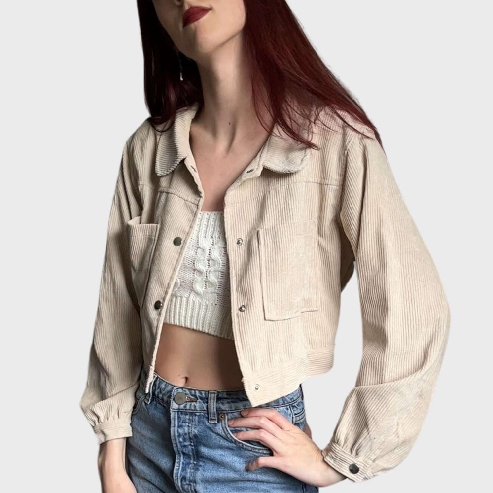 Tan Corduroy Collared Jacket - Size S/M